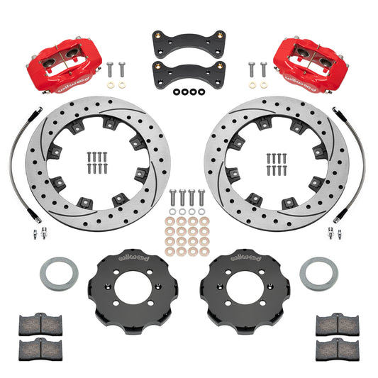 Front Big Brake Kit Dynalite 4 11.75" Red Drilled & Slotted Rotor for NA/NB Mazda MX5 Miata by Wilwood | 140-17935-DR