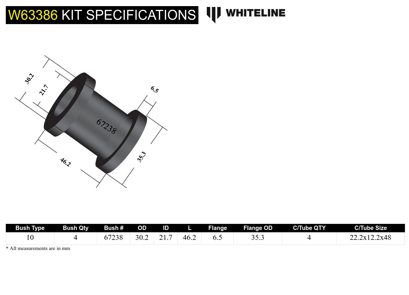 Rear Lower Trailing Arm Polyurethane Bushing Kit for NC Mazda MX5 Miata by Whiteline
