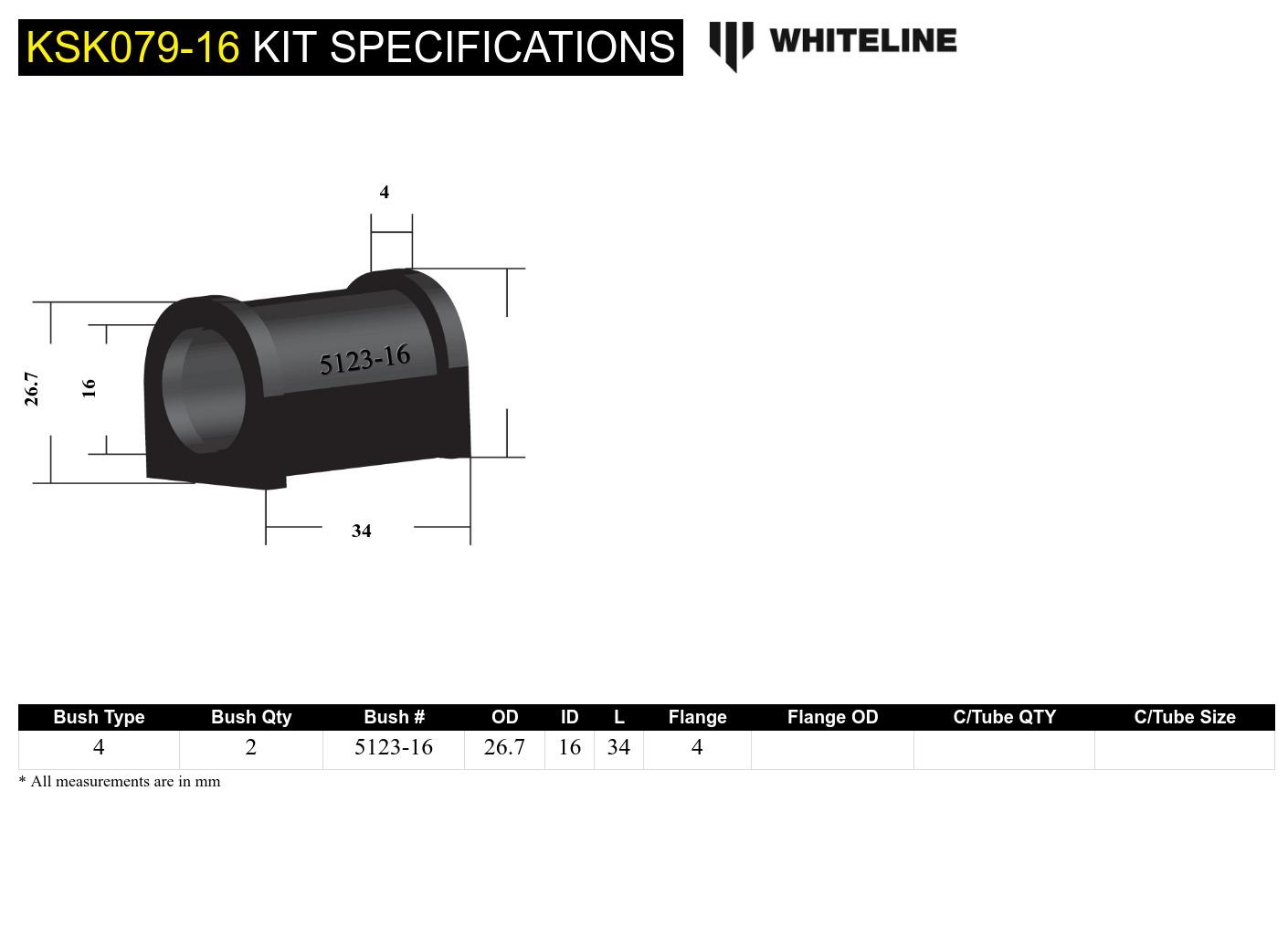 16mm Rear Sway Bar Mount Polyurethane Bushing Repair Kit for NA/NB Mazda MX5 Miata by Whiteline