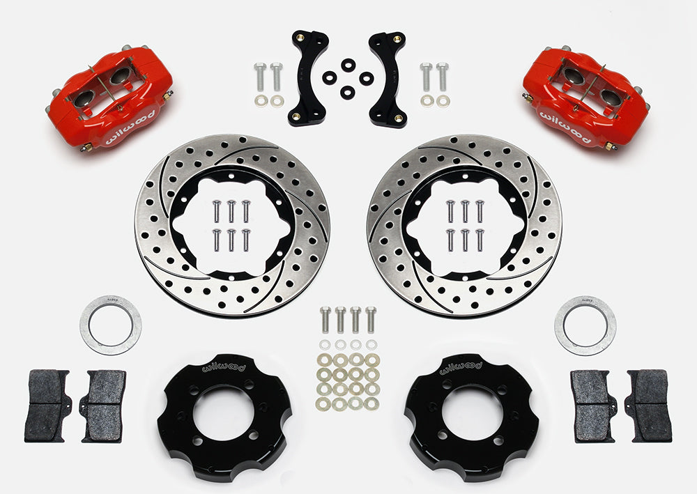 Front Big Brake Kit Dynalite 4 11.00" Red Drilled & Slotted Rotor for NA/NB Mazda MX5 Miata by Wilwood | 140-11704-DR