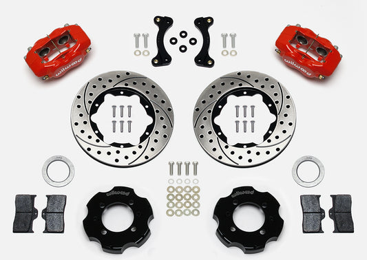 Front Big Brake Kit Dynalite 4 11.00" Red Drilled & Slotted Rotor for NA/NB Mazda MX5 Miata by Wilwood | 140-11704-DR