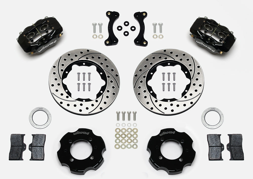 Front Big Brake Kit Dynalite 4 11.00" Black Drilled & Slotted Rotor for NA/NB Mazda MX5 Miata by Wilwood | 140-11704-D