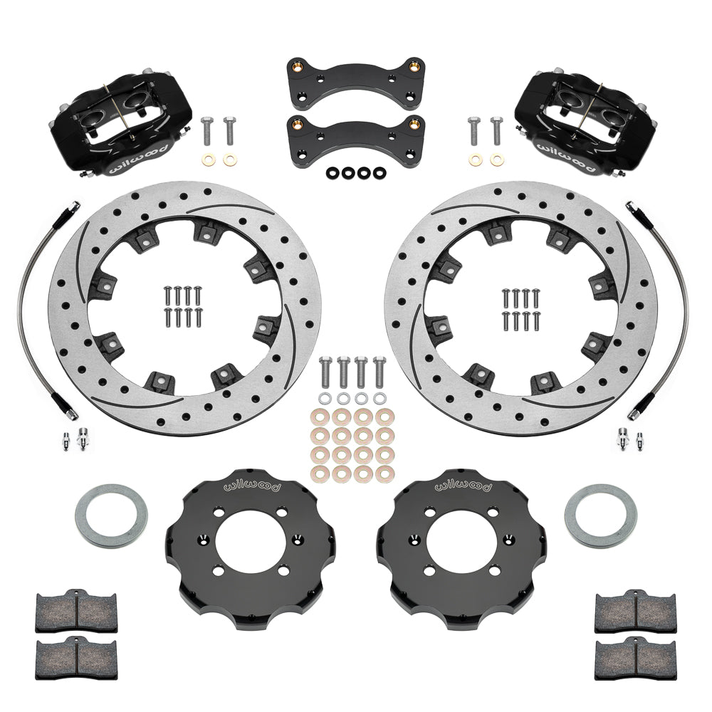 Front Big Brake Kit Dynalite 4 11.75" Black Drilled & Slotted Rotor for NA/NB Mazda MX5 Miata by Wilwood | 140-17935-D
