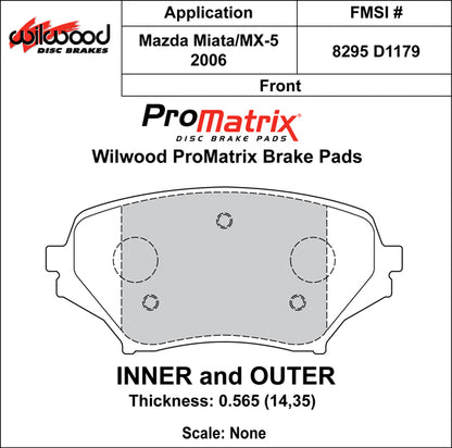 Promatrix Front Brake Pad Set for NC Mazda MX5 Miata by Wilwood