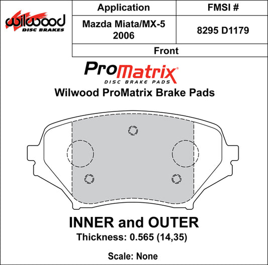 Promatrix Front Brake Pad Set for NC Mazda MX5 Miata by Wilwood