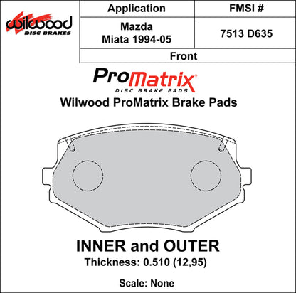 Promatrix Front Brake Pad Set for NA8 & NB Mazda MX5 Miata by Wilwood