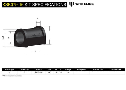 16mm Rear Sway Bar Mount Polyurethane Bushing Repair Kit for NA/NB Mazda MX5 Miata by Whiteline