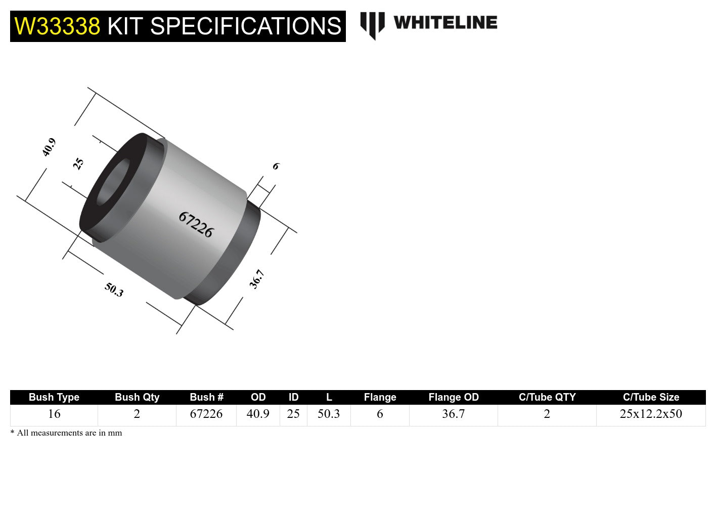 Front Shock To Control Arm Polyurethane Bushing Kit for NC Mazda MX5 Miata by Whiteline
