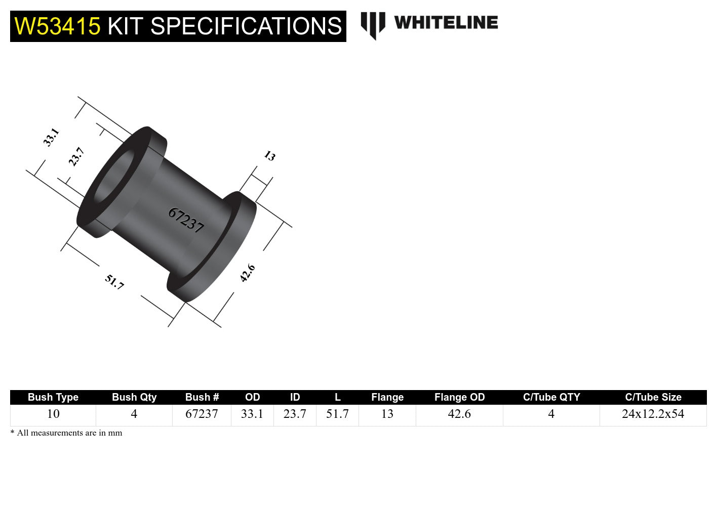 Front Inner Upper Control Arm Polyurethane Bushing Kit for NC Mazda MX5 Miata by Whiteline