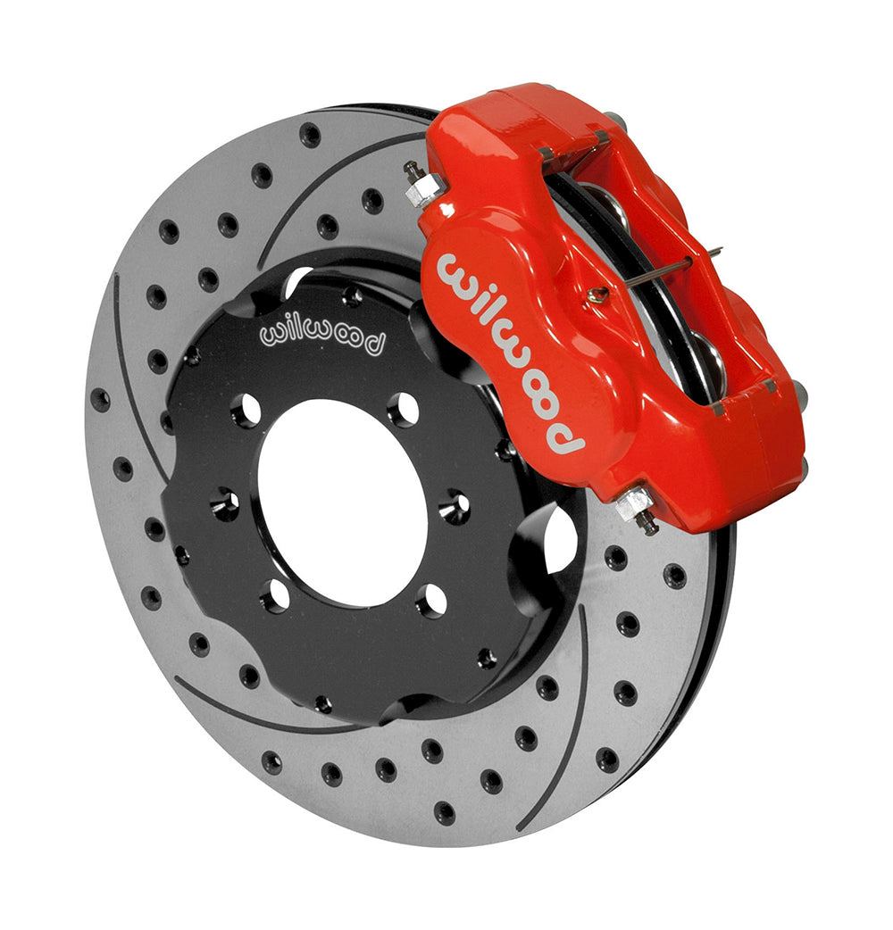 Front Big Brake Kit Dynalite 4 11.00" Red Drilled & Slotted Rotor for NA/NB Mazda MX5 Miata by Wilwood | 140-11704-DR